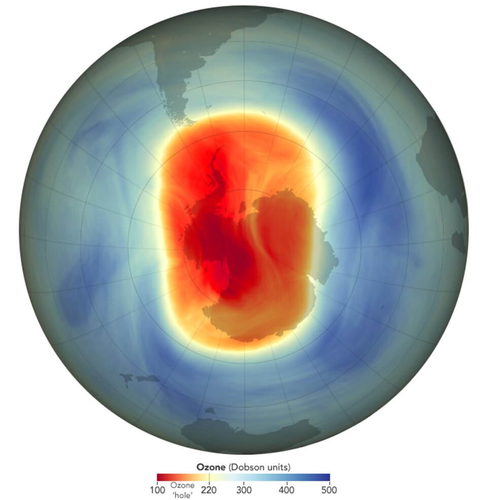 NASA map of ozone concentrations over Antarctica in the 2023 ozone-hole update