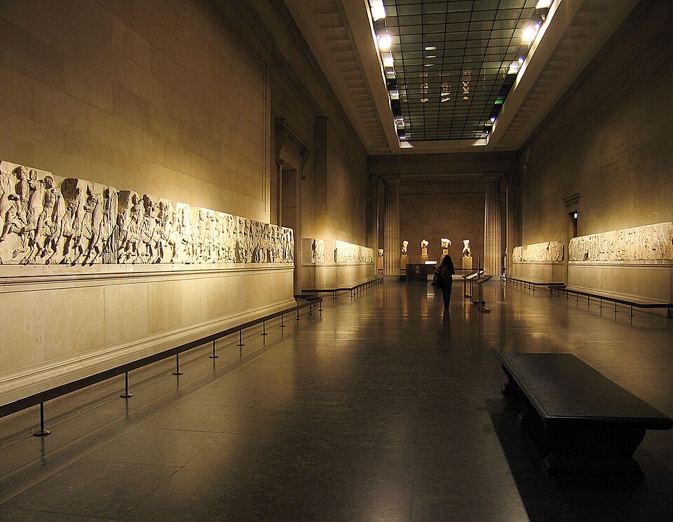 Parthenon sculptures displayed in a gallery at the British Museum