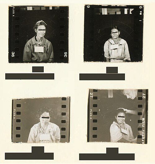 Archival photograph of female patients at the Guatemalan psychiatric hospital; the NARA record describes them as exposed in the experiments.
