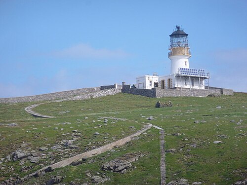 The Flannan Isles lighthouse viewed from the sea to the south