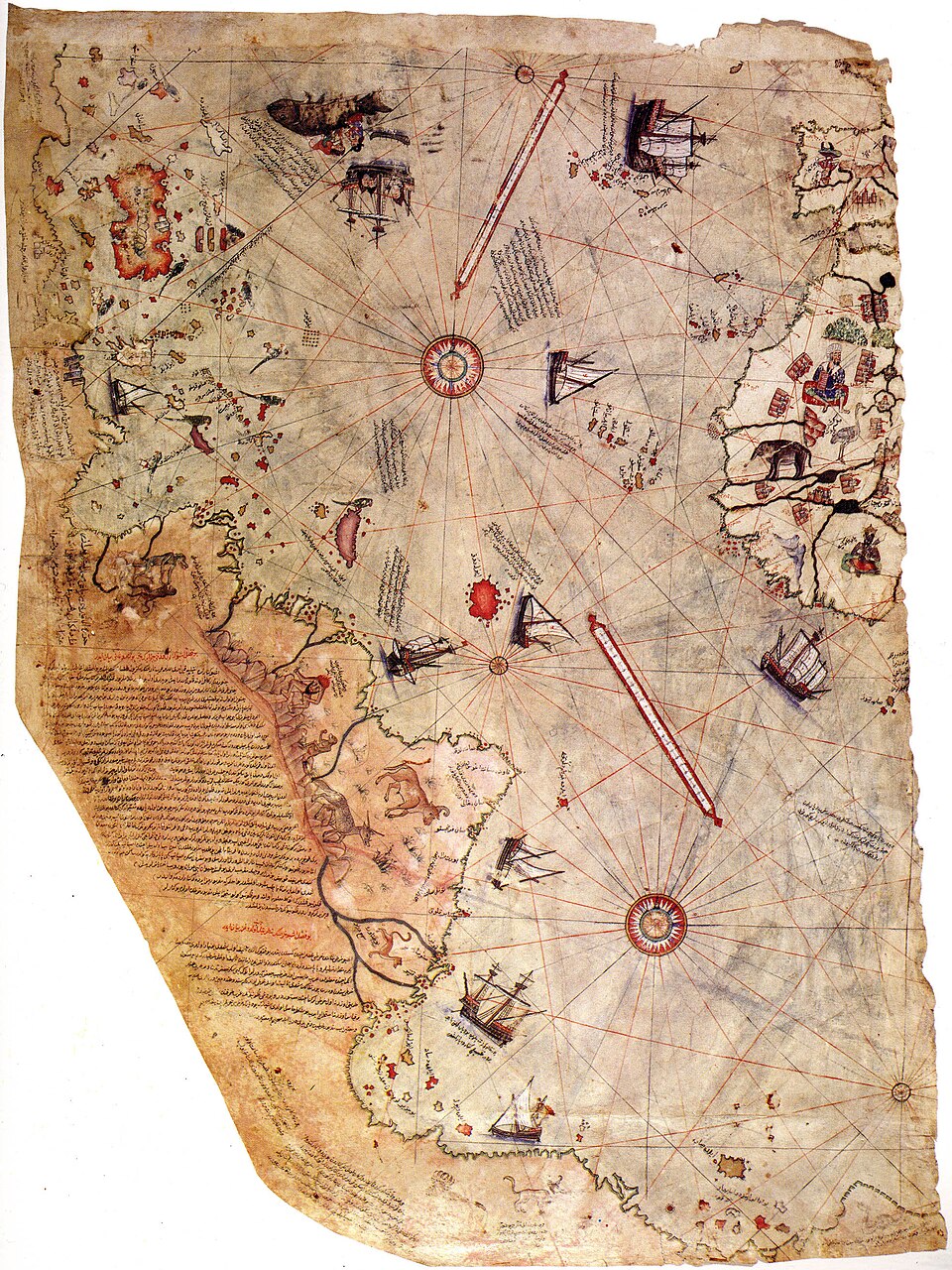 The surviving portion of the 1513 world map by Piri Reis