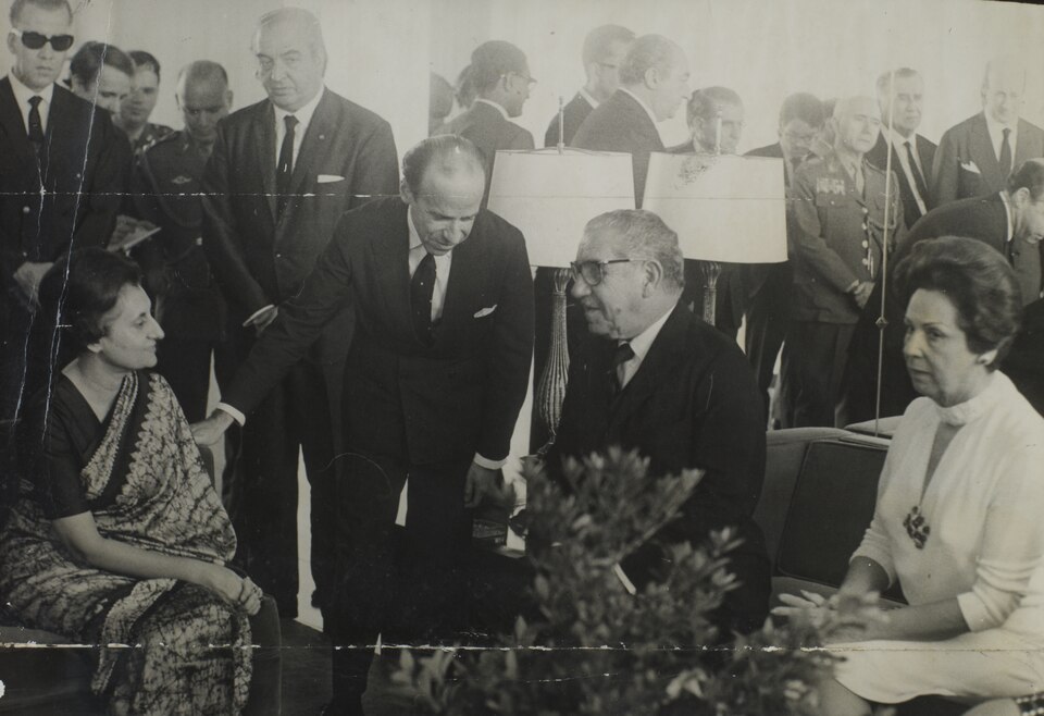 Indira Gandhi during a visit to Brazil with President Costa e Silva.