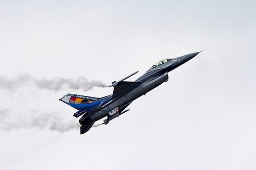 Belgian Air Force F-16 fighter aircraft in flight