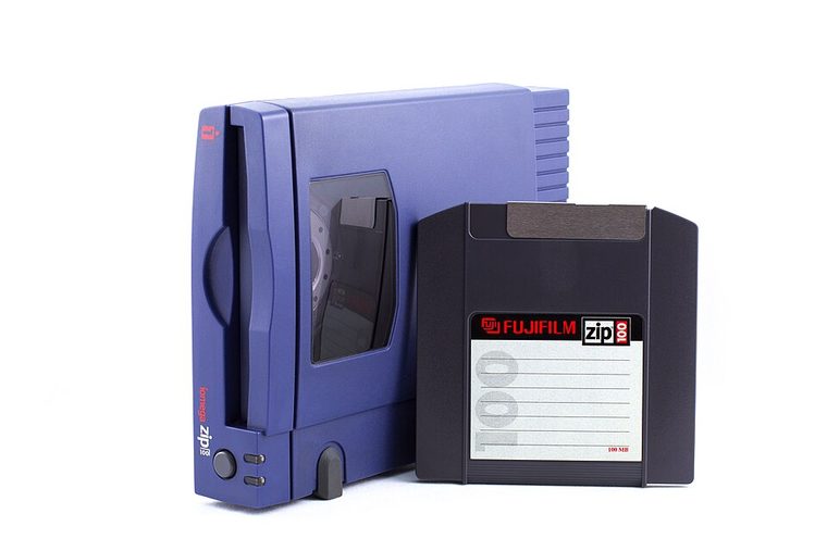 Photograph of Iomega Zip 100 Drive and Disk